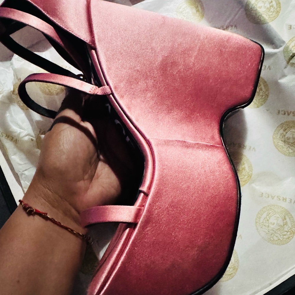 Versace Pink Platform Velvet Shoes